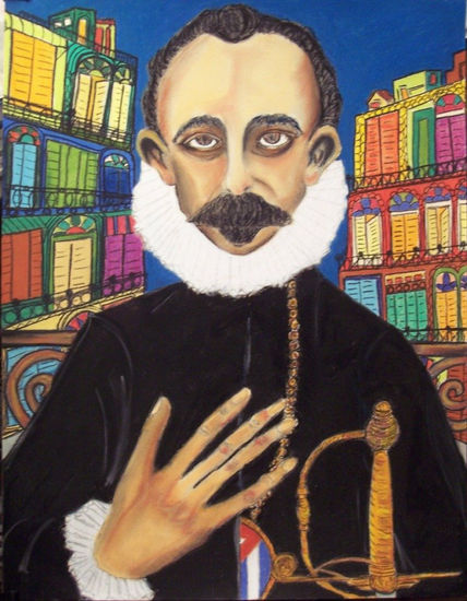 Jose Marti y El Greco en un portal de La Habana Pastel Paper Figure Painting