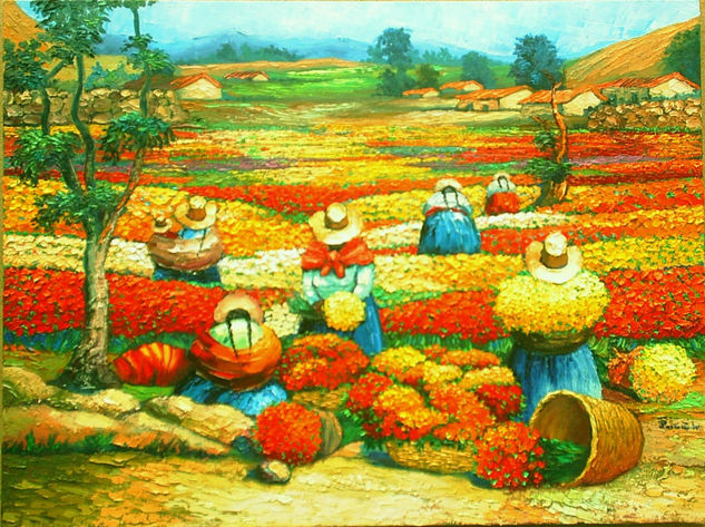 cosecha de flores Óleo Lienzo Paisaje