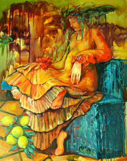 En el jardín Oil Panel Figure Painting