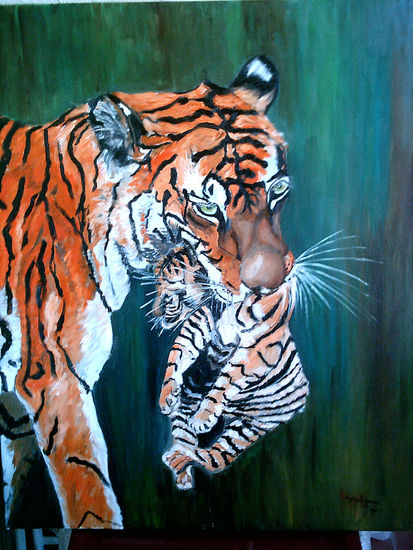 sita y su cachorro Oil Canvas Animals