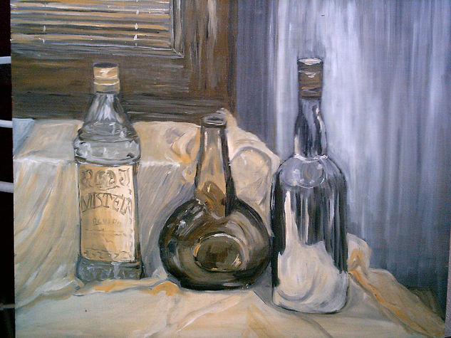 bodegon de botellas Oil Panel Still Life Paintings