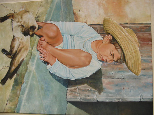 Niño con gato Oil Canvas