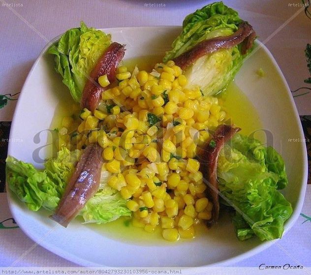 Cogollos  con Ajos Fritos y Anchoas