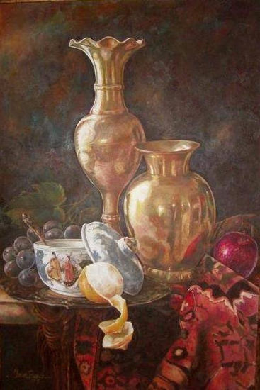 bodegon con anfora de bronse Oil Canvas Still Life Paintings