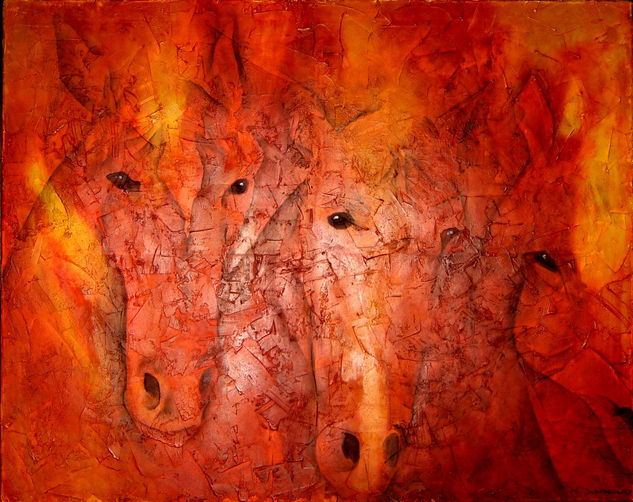 caballos en rojo Oil Canvas Animals