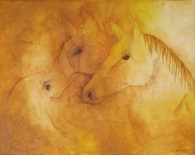 Caballos en amarillo Oil Canvas Animals