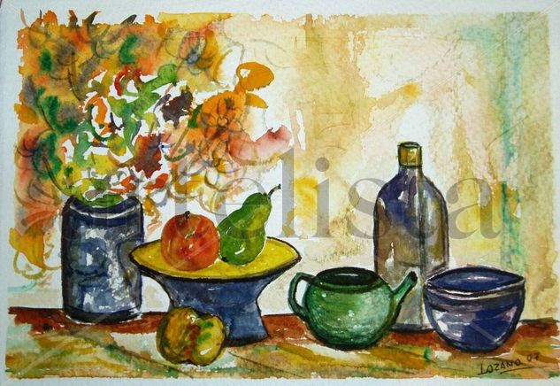 Bodegón con pera Watercolour Paper Still Life Paintings