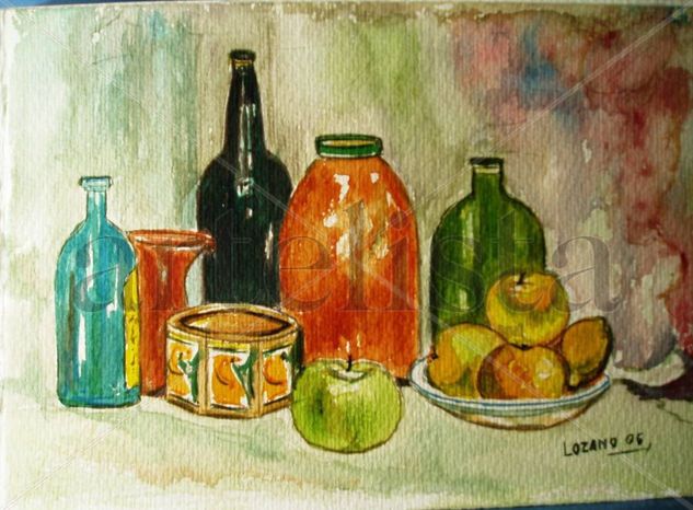 Bodegón con manzana Watercolour Paper Still Life Paintings