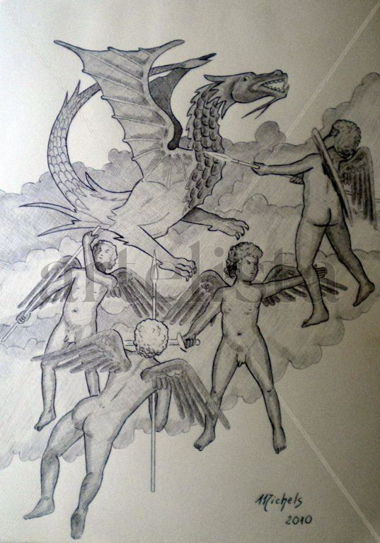 Des anges combattent le méchant dragon