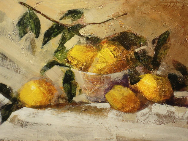 Bodegón con limones Oil Panel Still Life Paintings