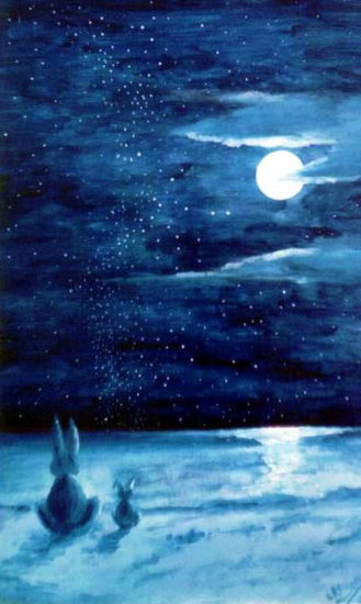 La Luna de las Liebres y el Mar. Acrylic Others Animals