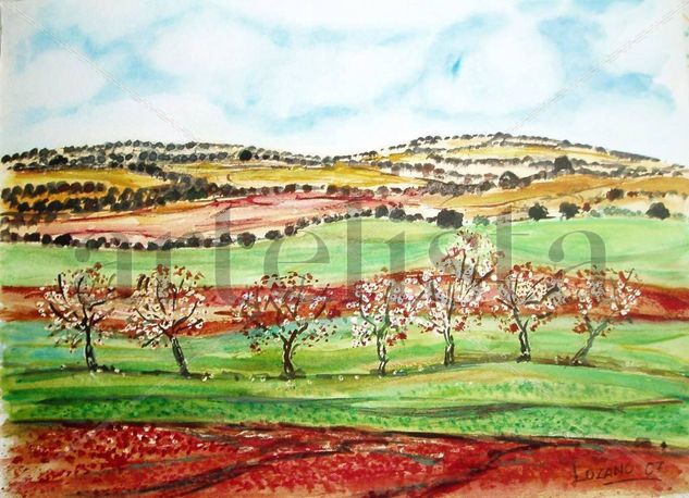 Almendros con encinas Watercolour Paper Landscaping