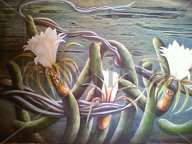 reina de la noche Oil Panel Floral Painting