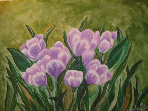 tulipanes lilas Oil Canvas Floral Painting