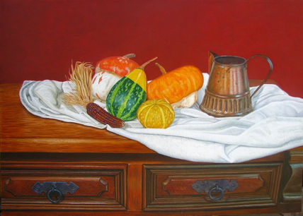 Mueble y calabazas