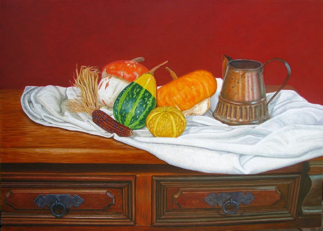 mueble y calabazas Oil Canvas Still Life Paintings