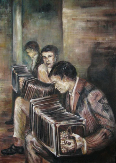 Leccion de Bandoneon Acrylic Canvas Figure Painting