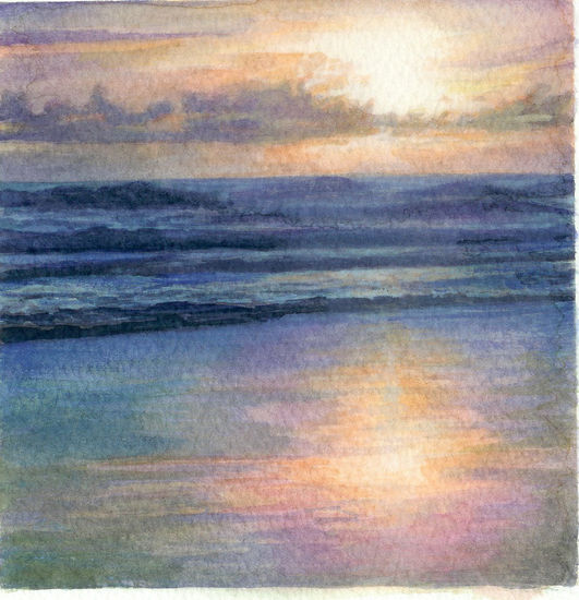 Atardecer en la Barrosa Watercolour Paper Marine Painting