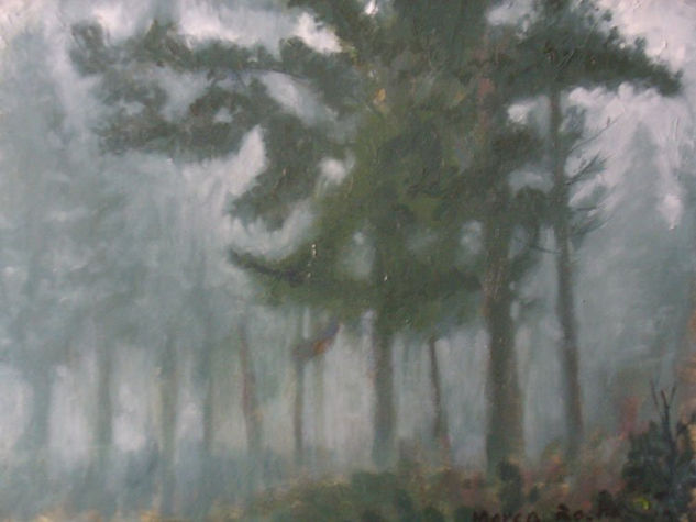 Arboles en la niebla 2 Óleo Tabla Paisaje