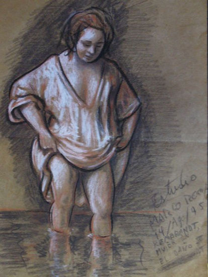 Mujer en el Baño Pencil (coloured) Paper Figure Painting