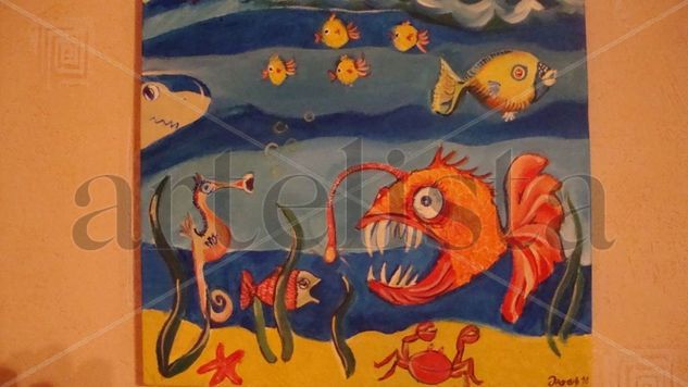 El pez pescador Acrylic Canvas Marine Painting