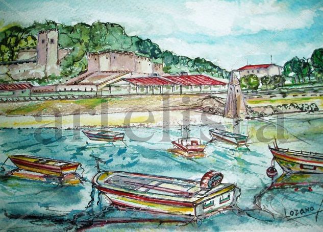 Parador Baiona. Pontevedra Watercolour Paper Marine Painting