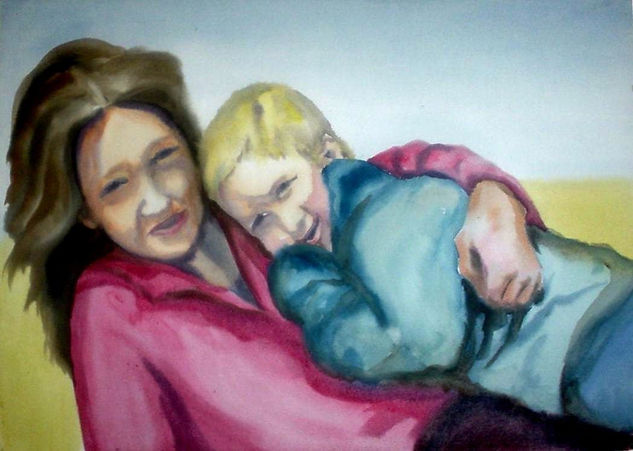 Madre e hijo Watercolour Paper Portrait