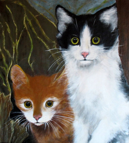 "Gatitos" Mixed media Panel Animals