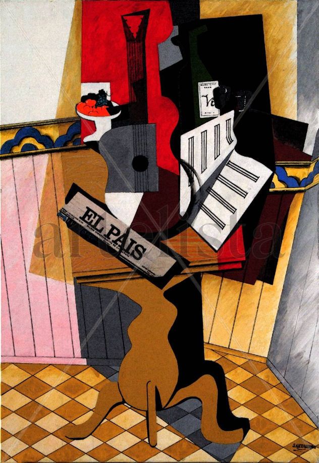Interior con velador y guitarra