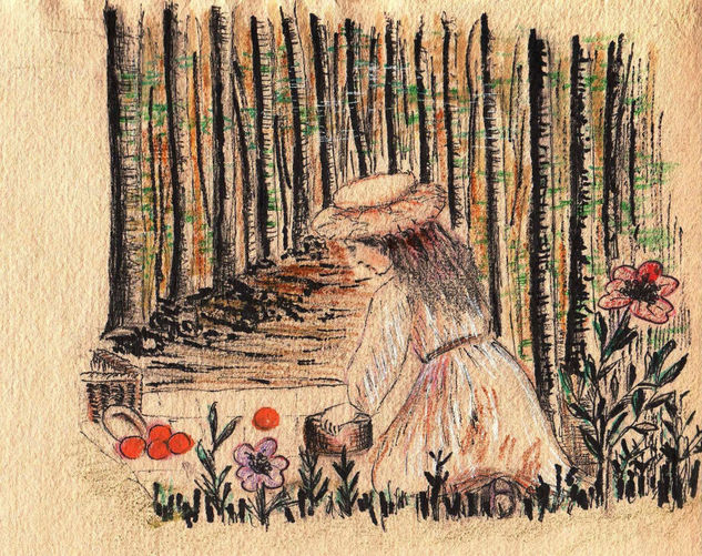 recollint flors Pencil (coloured) Paper Landscaping