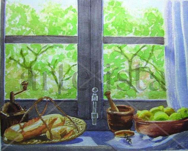 Bodegón con pan Watercolour Paper Still Life Paintings