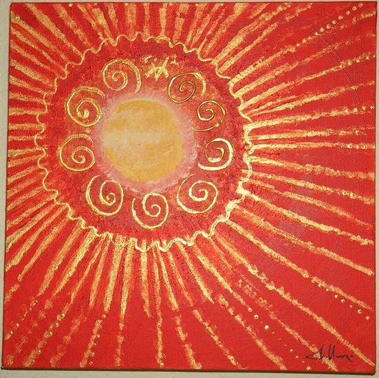 Sol en Rojo y Dorado Acrylic Canvas Others