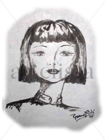 Rostro Oriental Tinta Papel Retrato