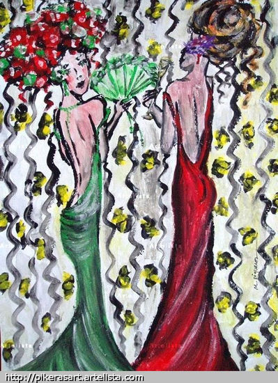 MISSIS DECÓ Y MISSIS CLARENS Gouache Paper Figure Painting