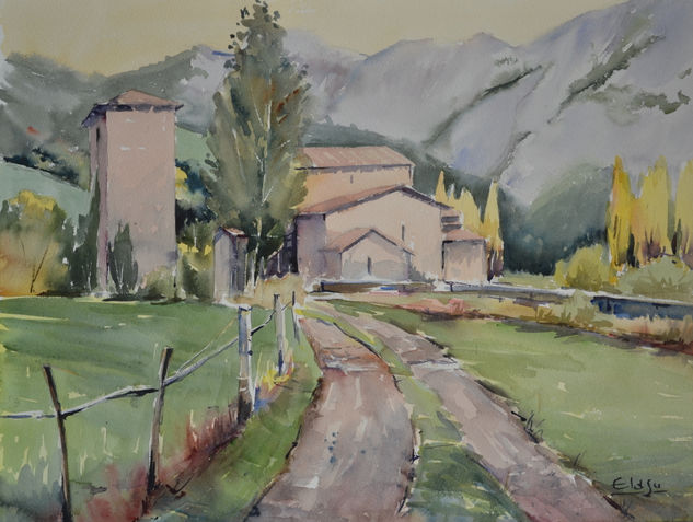 Santa María de Lebeña Watercolour Canvas Landscaping