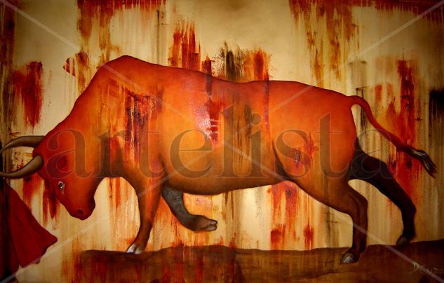 Toro rojo Oil Canvas Animals