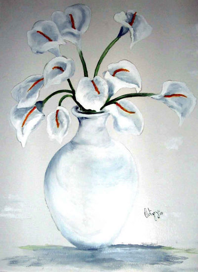 Lo Blanco de las calas Oil Paper Floral Painting