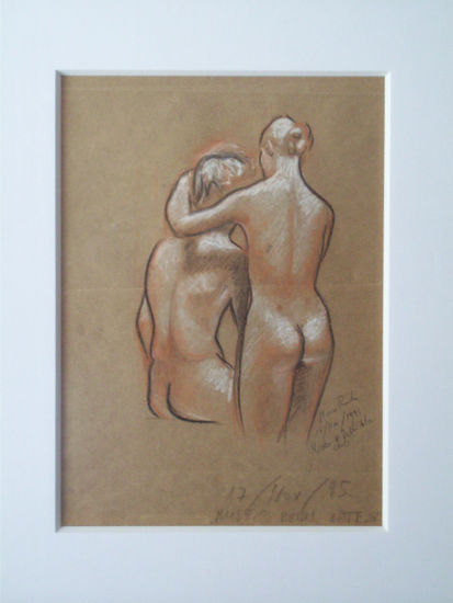 Enamorados bajo la luz Pencil (coloured) Paper Nude Paintings