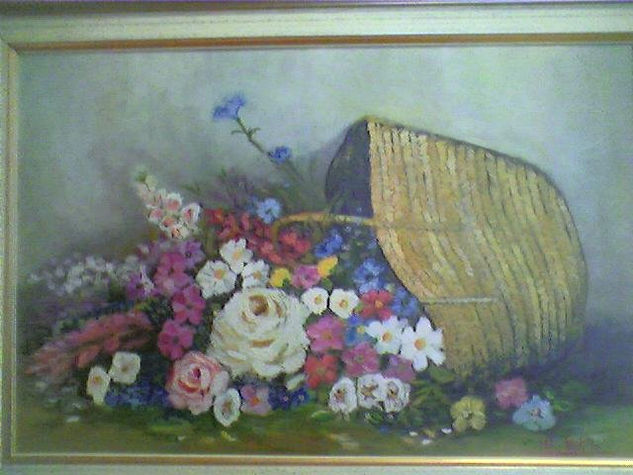 cesto con flores Óleo Lienzo Floral