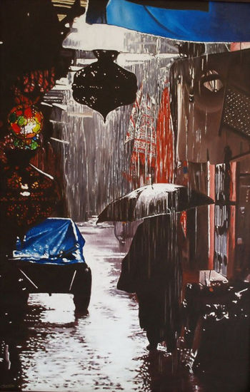 LLUVIA EN EL ZOCO Oil Canvas Figure Painting