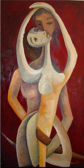 Abrazo Oil Textile Figure Painting