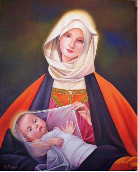 La virgen y el niño, homenaje a Marianne Stock Oil Canvas Portrait