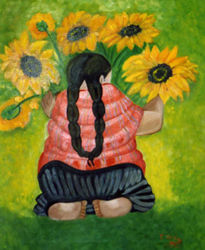 Mujer con girasoles