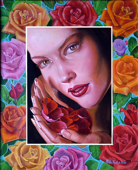 Roses Oil Textile Portrait