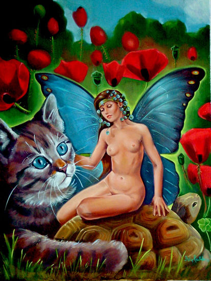 The cat meets a fairy Oil Canvas Nude Paintings