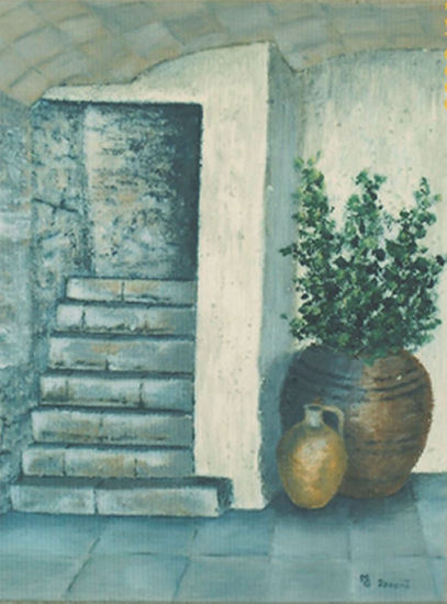 junto a las escaleras Oil Canvas Landscaping