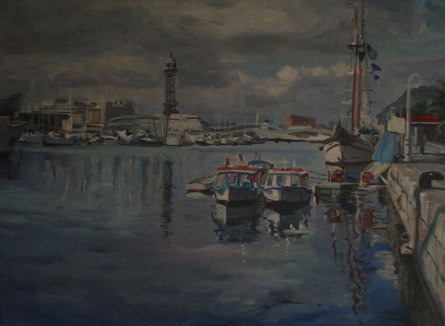 Puerto de Barcelona 2 Oil Canvas Marine Painting