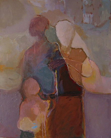 Pareja con niño 1988 Oil Canvas Figure Painting