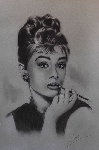 Audrey Heapburn-dibujo Pencil (Black) Paper Portrait