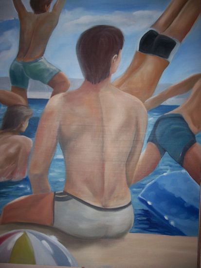 "Bañistas" Oil Canvas Others